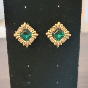 3 for $15 Vintage Avon emerald green rhinestone earrings